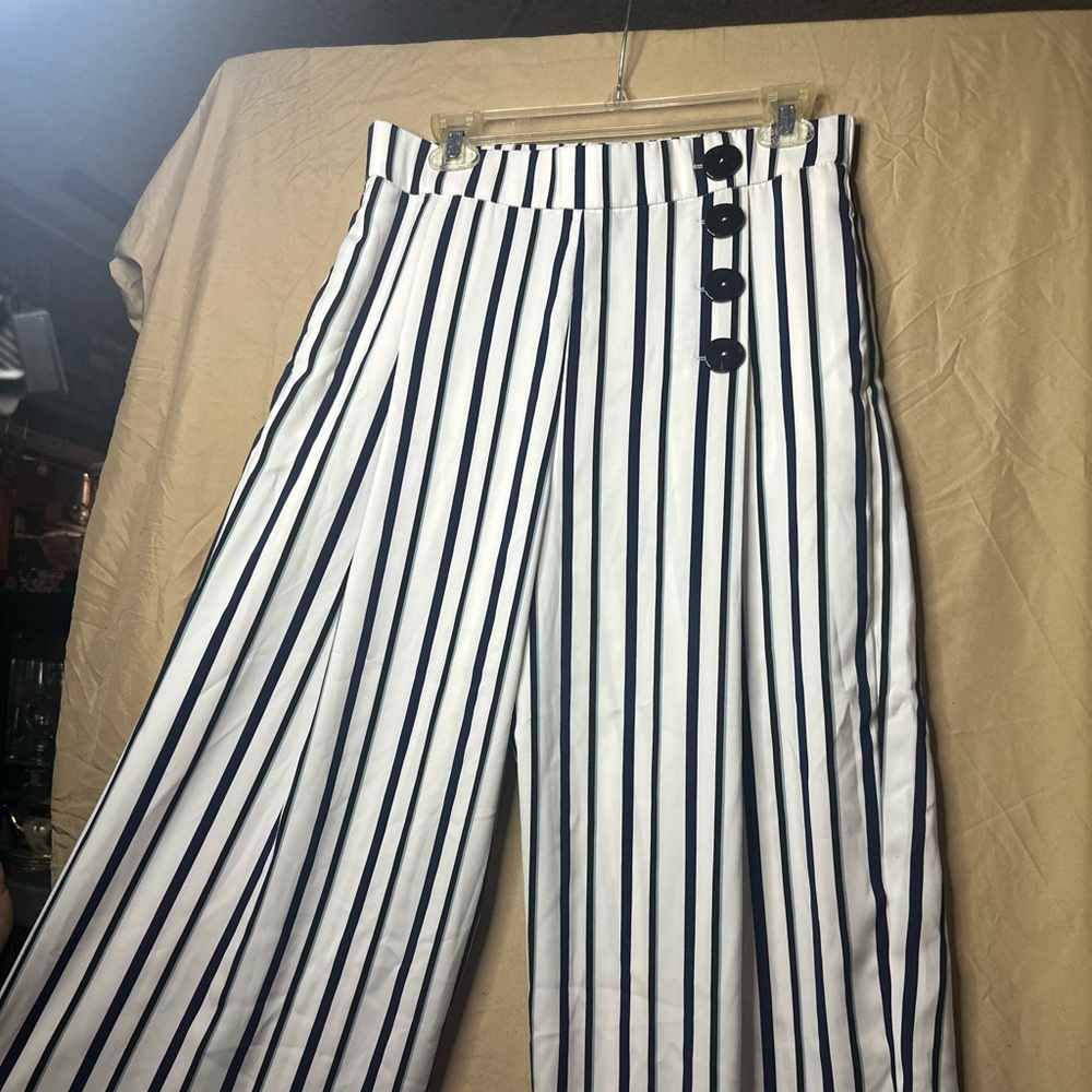 Zara Navy and White Striped Trousers